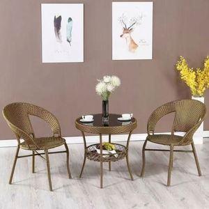 Outdoor Wicker Table and Chairs <strong>Grey</strong> PE Rattan 3 Piece <strong>Bistro</strong> <strong>Set</strong> Factory Wholesale - Product Image 3