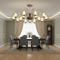 Lustre décoratif d'intérieur en noyer de style français vintage pour restaurant, lampe suspendue nordique en verre transparent pour plafond de villa