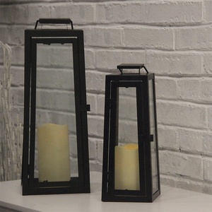 Décoration extérieure, lanterne <span class=keywords><strong>solaire</strong></span> LED en métal noir, verre suspendu, lanterne de jardin avec bougie en plastique - Product Image 6