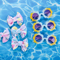 3 Pcs/Set Sweet Summer Floral Watermelon Printed Girls Hair Bows Clips avec Gradient Color Kids Sunglasses Beach Accessories
