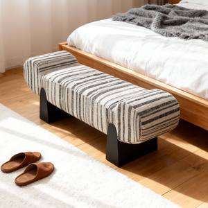 Banco a Rayas de Diseño con Estructura de Madera Maciza para Sala de Estar o Entrada - Product Image 2