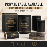 Poudre prébiotique et probiotique en gros 300g, complément synbiotique sans saveur avec emballage personnalisé en pot et en sachet