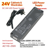 Transformateur pour bande lumineuse de placard 100W 12V/24V Basse Tension Interface DuPont Prise à interrupteur large plage de tension (Entrée CA 110-250V)