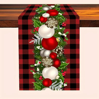 Chemin de table de Noël rouge Poinsettia lavable en polyester pour la décoration intérieure/extérieure de la cuisine et de la salle à manger