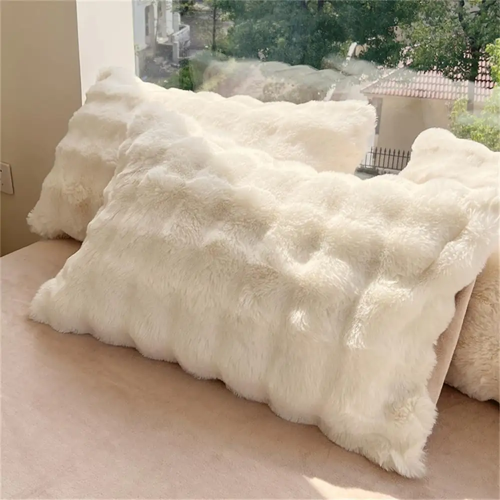 Kem Trắng Thỏ Fluff Faux lông Duvet cover Set Fluffy Comforter cho kích thước đầy đủ giường 3 mảnh sang trọng mờ bộ đồ giường