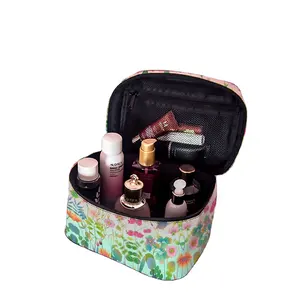 Taşınabilir özel seyahat kozmetik çantası makyaj çantası Organize taşıma kolu alma çantası kadın kızlar çamaşır torbası Uv baskı