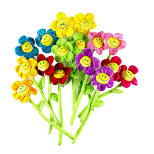 Caras felices coloridas, juguetes de girasol de margaritas de felpa súper suave, tallos flexibles suaves bordados, relleno de algodón PP, alivio del estrés - Product Image 1