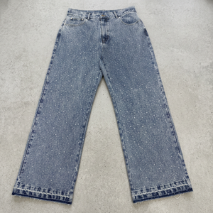 Jeans de Mezclilla de Cintura Alta y Pierna Ancha con Diseño de Puntos, Lavado a la Arena, Estilo Casual, Corte Holgado, para Primavera - Product Image 2