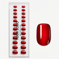 Faux ongles en gel souple à presser, réutilisables, à marque privée, œil de chat rouge, forme ovale moyenne, carrée extra courte, à porter