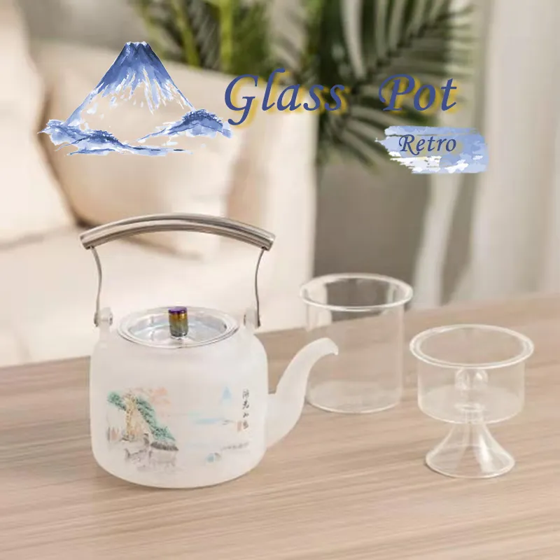 Tetera de vidrio esmerilado para cocina, tetera de agua y café para el hogar, estilo de decoración de lujo ligero
