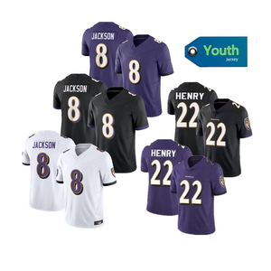 Jeugd En Kinderen Baltimore American Voetbal Truien 8 Jackson 4 Bloemen 22Henry Top Kwaliteit Gestikte Voetbal Jersey Shirts - Product Image 1