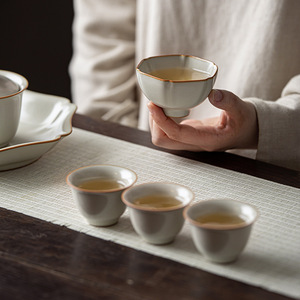 Taza de té de cerámica estilo retro Ru, color beige, de porcelana, para degustación de té, ideal para el té de la tarde. - Product Image 3