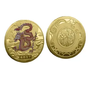 Personalizzazione della moneta commemorativa in metallo in stile cinese in rilievo 3D moneta commemorativa in 2024 anno del drago stampa a colori UV