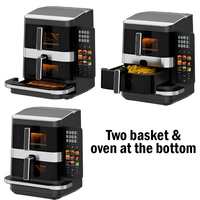 Friteuse à air 2800W à 2 paniers de cuisine rapide chauffée avec zone de four à pizza sans huile avec 3 paniers à friture indépendants