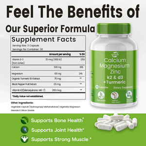 HACCP OEM จากพืชแคลเซียม500มก. <span class=keywords><strong>D3</strong></span>แมกนีเซียมแคลเซียมมังสวิรัติพร้อมวิตามิน K2และขมิ้น - Product Image 2