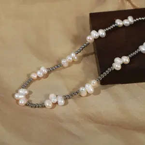 Collana di perle d'acqua dolce naturale gioielli di moda impermeabili in acciaio inossidabile gioielli di perline per le donne nuovo stile Design regalo