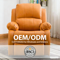 Fauteuil inclinable manuel en tissu orange à motif traditionnel, un siège, structure en bois, pivotant et inclinable, pour grossistes en mobilier de salon
