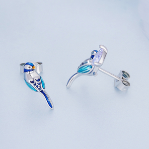 Pendientes de tuerca de Plata de Ley 925 con diseño de pájaros para mujer, joyería de circonia cúbica púrpura, con diseño de pájaros delicados, para regalo, BSE691 <span class=keywords><strong>Bamoer</strong></span> - Product Image 4