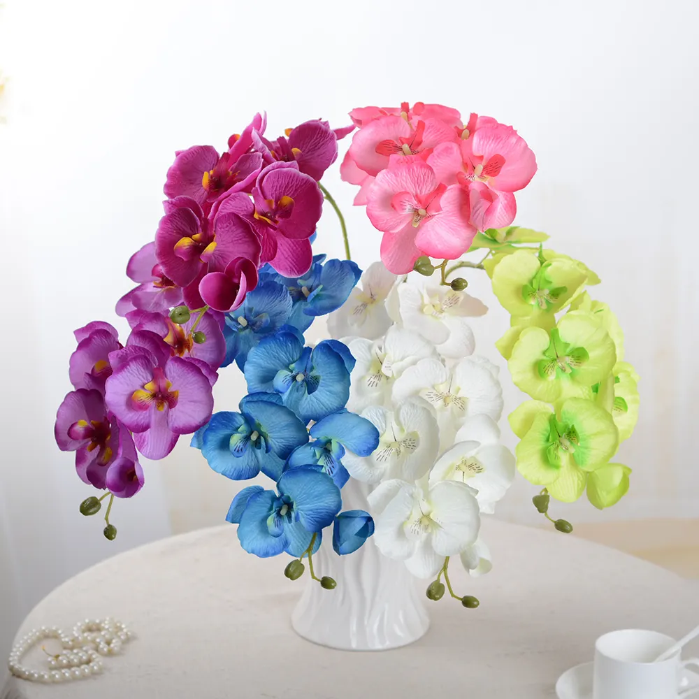 High Quality 8 Head Orchid Plants Large Faux Flower Garland Silk Wedding Wholesale Artificial Flowers For Factory Direct