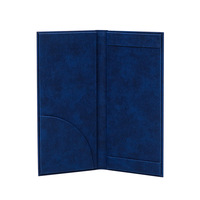 Couverture de menu de restaurant bleu marine, dossier de recettes en cuir personnalisé avec logo estampé or