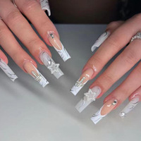 10 faux ongles faits main de haute qualité, design 3D, couvrance totale, vente en gros, logo de marque, ongles à presser pour application sur les doigts, noir et blanc