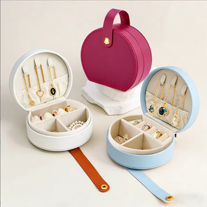 Semicircle Travel Jewelry Box with Handle Portable PU Leather Jewelry Organizer Case with Dividers for Earrings <b>Rings</b> Necklaces - Product Image 1