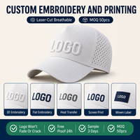 Gorra Trucker de 5 Paneles con Orificios Láser Personalizados, Cuerda Decorativa y Parche de PVC, Gorra Deportiva de Secado Rápido para Pesca, Golf y Actividades al Aire Libre, Venta al Por Mayor