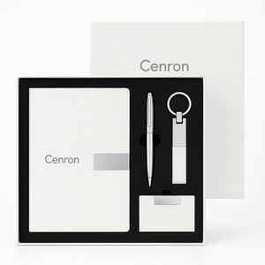 Premium Office Gift Kit : White PU Notebook, Silver <b>Pen</b>, Keyring & Name Card Holder in <b>Box</b> for Corporate Branding - Product Image 6