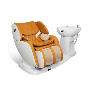 Fauteuil <span class=keywords><strong>de</strong></span> lavage portable rotatif à 360 degrés pour salon <span class=keywords><strong>de</strong></span> coiffure, en cuir PU, avec structure en bois, réglage électrique et massage - Product Image 1