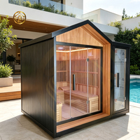 Vila Luar Ruangan Modern Atap Runcing Sauna Speaker Bluetooth Bak Mandi Air Panas 2-Orang Elektrik 12KW 6KW Uap Basah Kayu Solid 220V