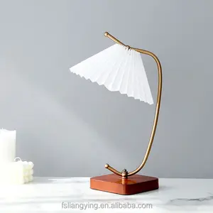 Fabric Pleated Lampshade bedside study romantic saving energy Table lamp with solid wood for Home Hotel wedding gift
