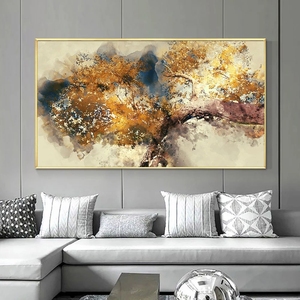 Modern Home Decor alberi marroni strutturati astratti con foglie gialle <span class=keywords><strong>pittura</strong></span> a olio dipinta a mano su tela - Product Image 4