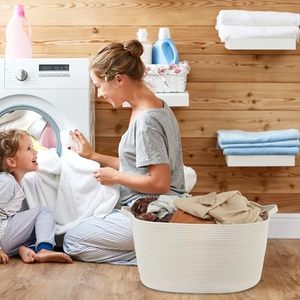 Grands paniers de rangement rectangulaires en corde de coton tissé 22 "* 17" * 12 "panier <span class=keywords><strong>à</strong></span> <span class=keywords><strong>linge</strong></span> en <span class=keywords><strong>osier</strong></span> <span class=keywords><strong>blanc</strong></span> pour le rangement de la pépinière - Product Image 6