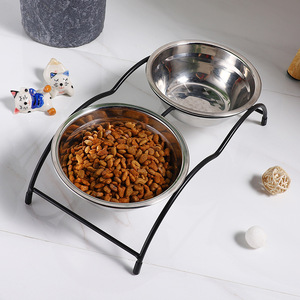 Comederos Dobles Elevados de Acero Inoxidable para Perros y Gatos, Forma Redondeada con Soporte de Hierro - Product Image 2