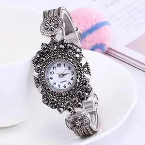 패션 레트로 실버 도금 925 팔찌 시계 빈티지 인기 팔찌 절묘한 숙녀 팔찌 시계 시계