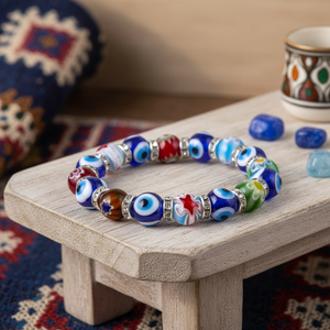 COLORFUL MURANO AND GLASS EVIL EYE <b>BEADED</b> <b>BRACELET</b> FROM TURKEY NAZAR BEAD - Product Image 3