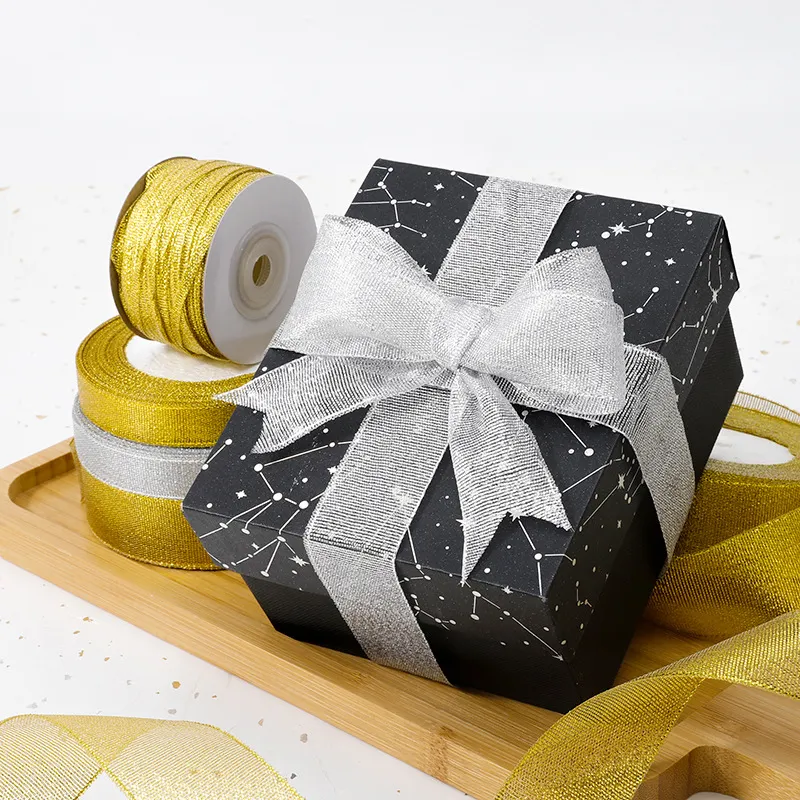 Fabrik-Direkt 0,3-5 cm Gold- und Silberband Geschenkbox Bindung handgefertigtes dekoratives Band Blumenstrauß Verpackungsbänder