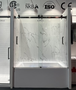 Ensemble de douche sans cadre avec porte coulissante double pour <span class=keywords><strong>baignoire</strong></span>, panneau mural de douche en acrylique <span class=keywords><strong>et</strong></span> <span class=keywords><strong>baignoire</strong></span> en acrylique - Product Image 1