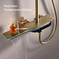 TangGao Luxe Or LED Affichage Salle De Bains Robinets Chaud Froid Cascade Douche Montage Mural Poli Piano Style Pluie Massage Hôtels