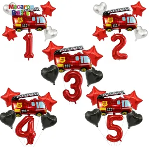 Globos de números de aluminio para decoración de fiestas de cumpleaños de niños, suministros de fiesta para Baby Shower, camión de bomberos, 6 uds.