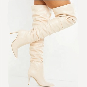 Botas de tacón de aguja de moda para mujer, de talla grande, con parte superior plisada, por encima de la rodilla, color liso, para invierno - Product Image 5