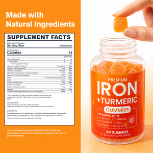Gummies véganes Bessence <span class=keywords><strong>Fer</strong></span> & Curcuma avec <span class=keywords><strong>Vitamine</strong></span> <span class=keywords><strong>C</strong></span>, 60 unités, Bien-être féminin - Marque privée OEM - Product Image 2