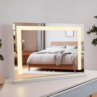 Square LED Lighted Desktop Makeup Mirror 10X Magnification Adjustable Brightness Touch Sensor Metal Frame Freestanding OEM/ODM
