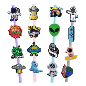 Silicone Tumbler Straw Topper Charms UFO Alien Univers Rocket Robot Spaceman Straw Topper