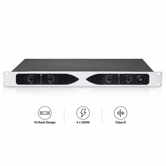 New Arrive Professional Power Amplifier Portable Amplifier 4*350W 1U Rack Design Class D Low Noise Clean Sound for Stage