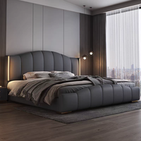 Ensemble de Mobilier de Chambre Moderne Rembourré en Cuir, Cadre de Lit Double 180*200, Lit King Size ou Queen Élégant avec Rangement pour la Maison