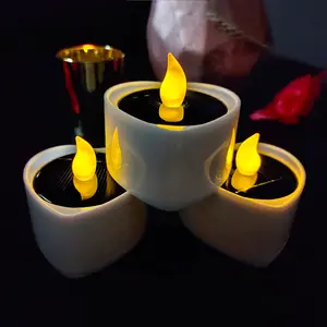 Candele a forma di cuore LED sfarfallio luci da tè solari morbido caldo bianco senza fiamma luce di candela solare per la decorazione domestica di nozze