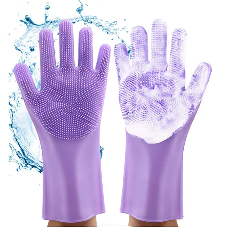 Перчатки для мытья посуды, волшебные силиконовые перчатки для мытья посуды с чистящей щеткой, перчатки для мытья кухни и уборки