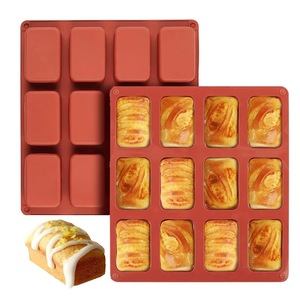 Rectangular <b>Silicone</b> Cake Mold 12 Cavity <b>Baking</b> Dessert Bread Mold For DIY Soap Making Iron Red Color - Product Image 1