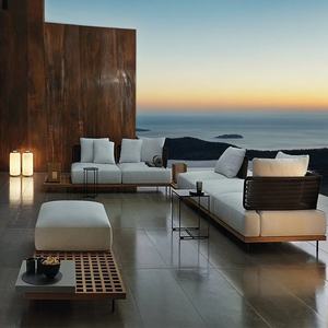 Divano da Giardino in Teak Resistente alle Intemperie, Arredamento Moderno di Lusso per Terrazza, Combinazione di Divani in Legno Durevole e Impermeabile per Cortile - Product Image 2